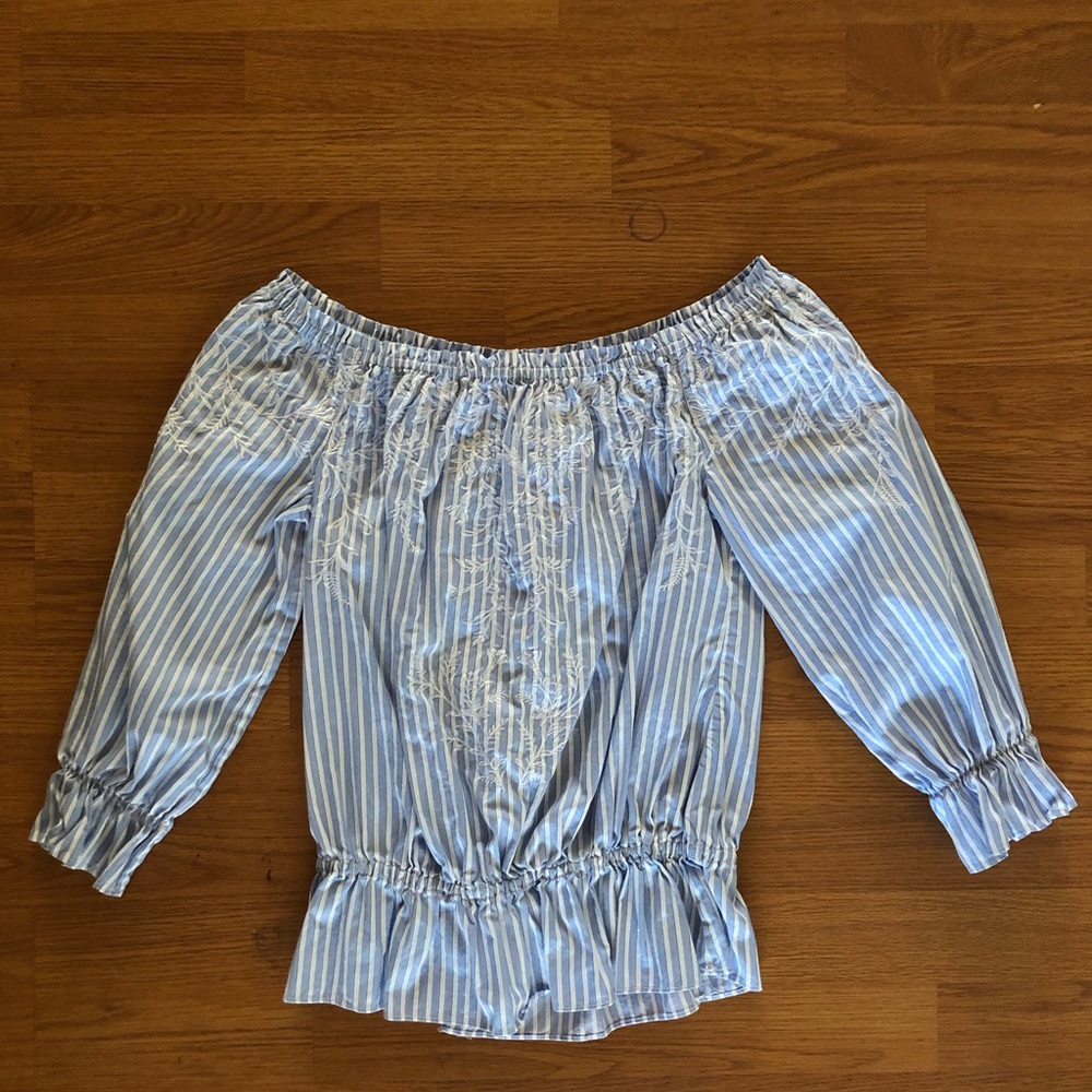 WHBM Off-the-shoulder Blue & White Blouse